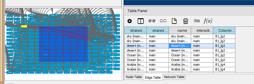selecting nodes and edges from the Table Panel